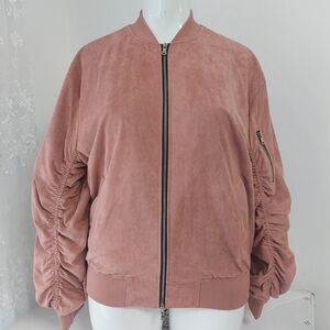 Lifted Anchors Men's Dusty Rose Bomber Jacket with Ruched Sleeves